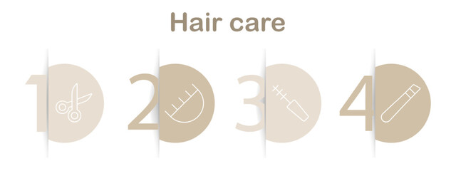 Hair care set icon. Comb, brush, hair dryer, scissors, curling iron, straightener, clip, shampoo, blow dryer, salon, grooming, styling, beauty, hygiene, personal care, haircut, barber, hairstyling