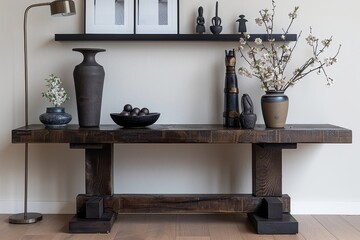 Sleek Cyr Bold Design Console Table in Dark Brown Wood, featuring a Square Top and Clean Lines, for Contemporary Style Home Decor.