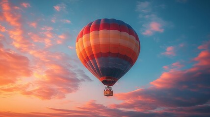 Fototapeta premium Hot Air Balloon In Colorful Sky At Sunset