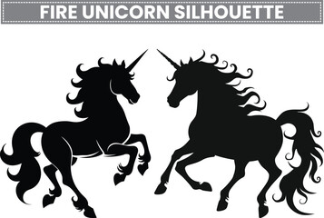 year of horse, Fire unicorn silhouette, A whimsical Fire unicorn doodle style. This illustration captures the magic of the mythical creature with a flowing mane and elegant horn.