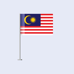 Isolated Malaysia Table Flag on Pole, Malaysian Flag Vector Design for Print and Web