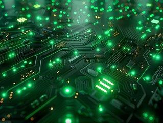 Neon Green Digital Circuit Patterns for Futuristic Tech Savvy Electronics Display Concept