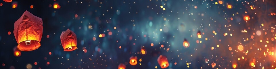 Obraz premium Lanterns floating into the night sky at a festive event