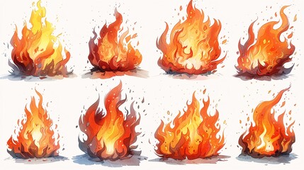 A set of doodled fire outlines, featuring different flames and isolated illustrations.