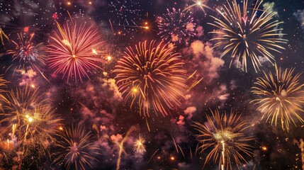 Luxurious fireworks display with colorful stars in the sky at special events like New Year s Eve or Independence Day celebration in the night sky