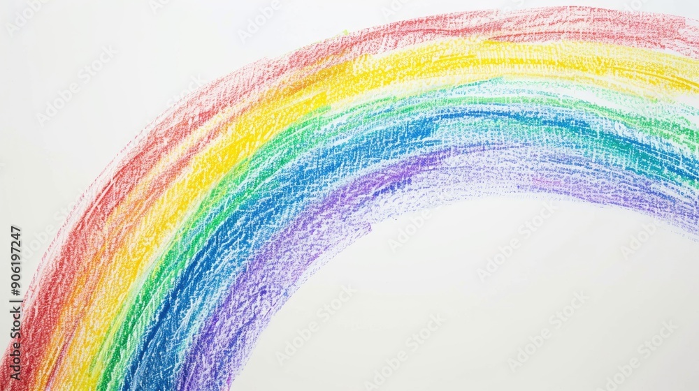Poster rainbow drawing on white background with space for text or design