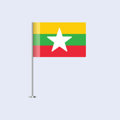 Isolated Myanmar Table Flag on Pole, Myanmar Flag Vector Design for Print and Web
