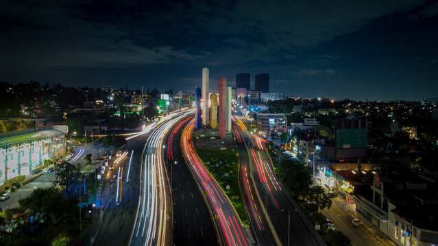 long exposure photography of one of the busiest streets in the state of Mexico, in satellite city