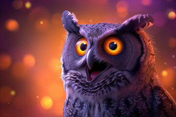 Cartoon Style Owl on Yellow Background