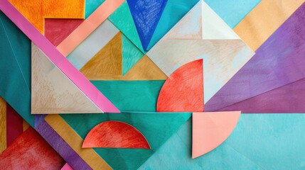 Pastel geometric shapes on abstract colored paper