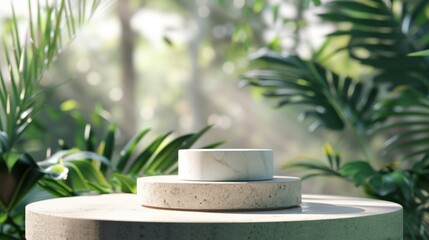 Contemporary podium mockup with natural blurred background, ideal for showcasing premium products.