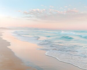 Serene Beach Sunrise with Gentle Waves and Pastel Sky