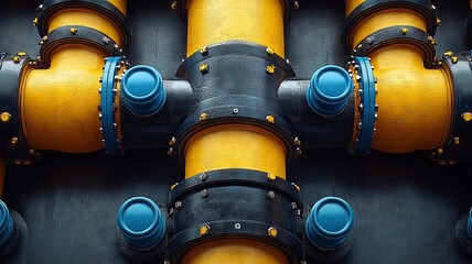 Industrial Pipe System: Yellow and Blue