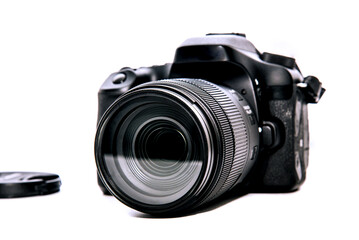 Fototapeta premium Digital camera for professionals Close-up view On a white background, isolated
