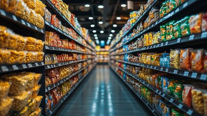 Aisle of Snacks in a Grocery Store