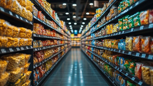 Aisle of Snacks in a Grocery Store