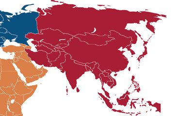 Asia map with individual colors for website layouts,background, education, precise, customizable, Travel worldwide,map silhouette backdrop,earth geography,political,reports.