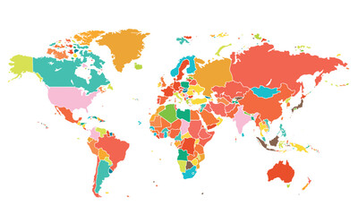 World map isolated modern colorful style. for website layouts, background, education, precise, customizable, Travel worldwide, map silhouette backdrop, earth geography, political, reports.
