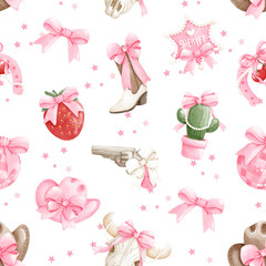 coquette cowgirl seamless pattern