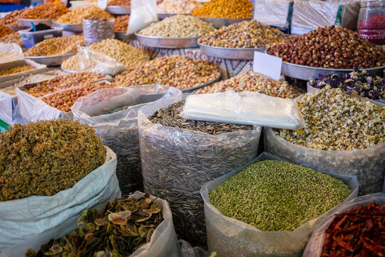 Fresh nuts in a Local food market 