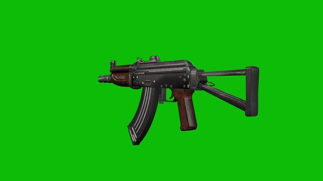 3D model of a modern SKS Assault rifle machine gun rotating 360 degrees on green screen 3D animation