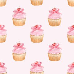 Coquette cupcake seamless pattern