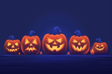carved pumpkins and glowing jack-o'-lanterns, capturing the festive spirit of Halloween.