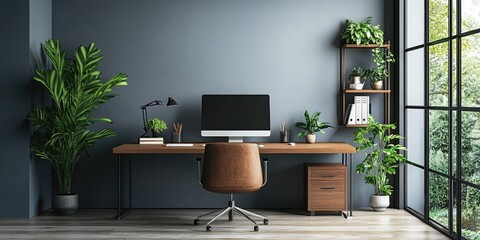 Modern Home Office with Tidy Desk and Comfortable Chair for Productive Work Environment.