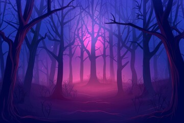 a haunted forest with misty trees, evoking a spooky and atmospheric setting.