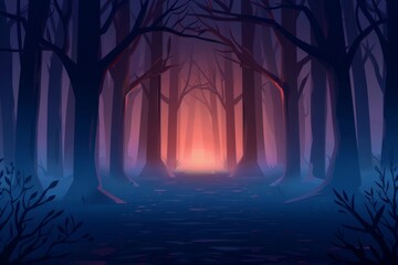 a haunted forest with misty trees, evoking a spooky and atmospheric setting.