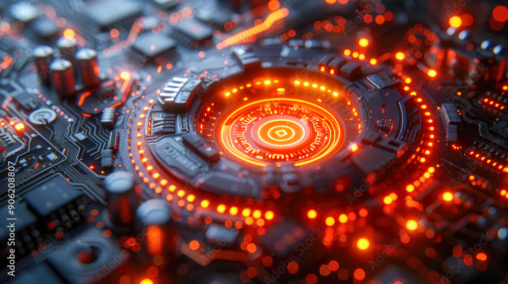 Poster futuristic digital concept of cybersecurity with a glowing lock symbol on a high-tech background