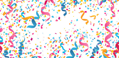 Colorful confetti with ribbons on a white background