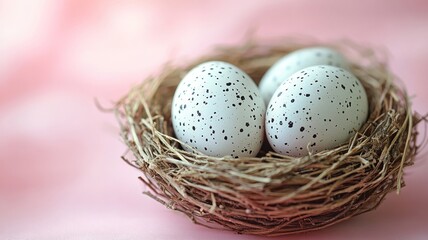 Obraz premium Three Speckled Eggs in a Nest