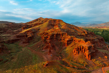 Red fairy chimneys shaped like formations that are millions of years old, Erzurum, Land of Red Fairies