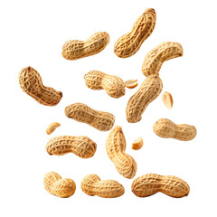Tasty and nutritious peanuts isolated on transparent white background, clipping path