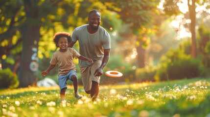 Fototapeta premium Father and son running and playing happily.
