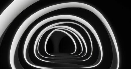 Abstract White Arcs Leading Into a Dark Tunnel