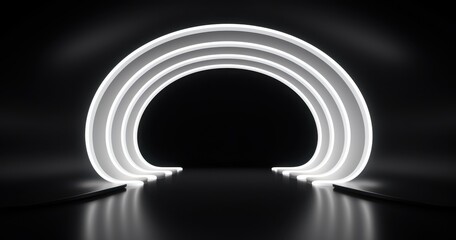 Obraz premium White Neon Archway in a Dark Room