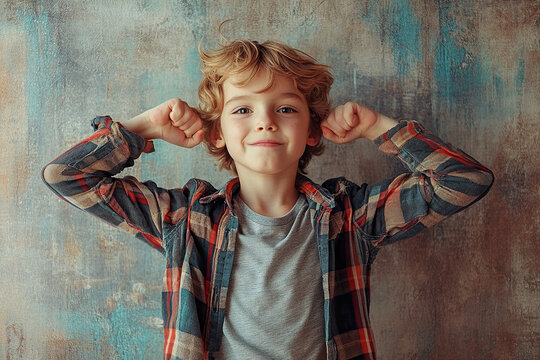 Confident expression model shoot, child confidence strong stance clean background positive attitude, generated ai