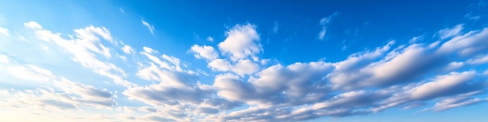 Obraz premium Dreamy Summer Sky with Fluffy Clouds: Anime-Inspired Heavenly Landscape for Creative Advertising and Marketing Backgrounds. Serene Blue Morning Atmosphere with Adorable Cloud Formations, Perfect for W