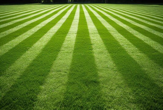 Striped Pattern of Sunlight on a Green Lawn