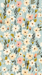 Romantic vintage flower pattern background in paste colors