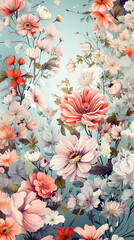 Romantic vintage flower pattern background in paste colors