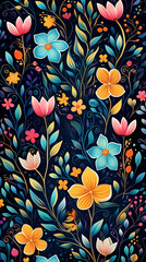 Romantic vintage flower pattern on black background