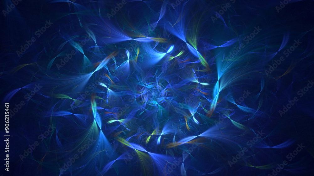 Poster 3d rendering abstract multicolored fractal light background with bright center. its not ai generatd 