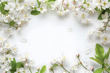 White background with a flower border with copy space for text