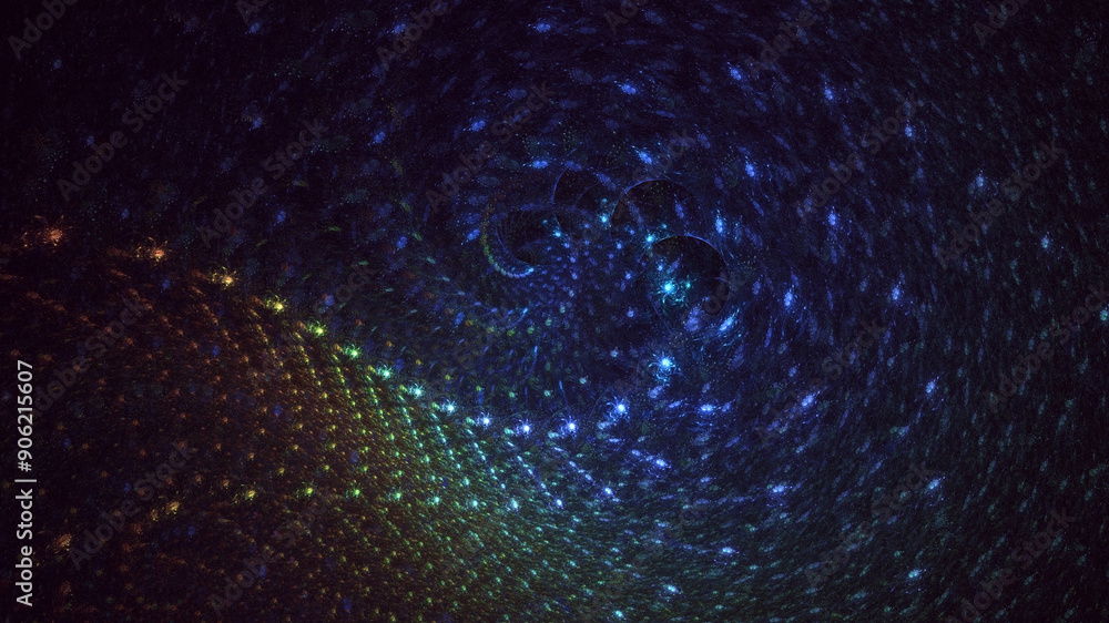 Poster 3d rendering abstract multicolored fractal light background with bright center. its not ai generatd 