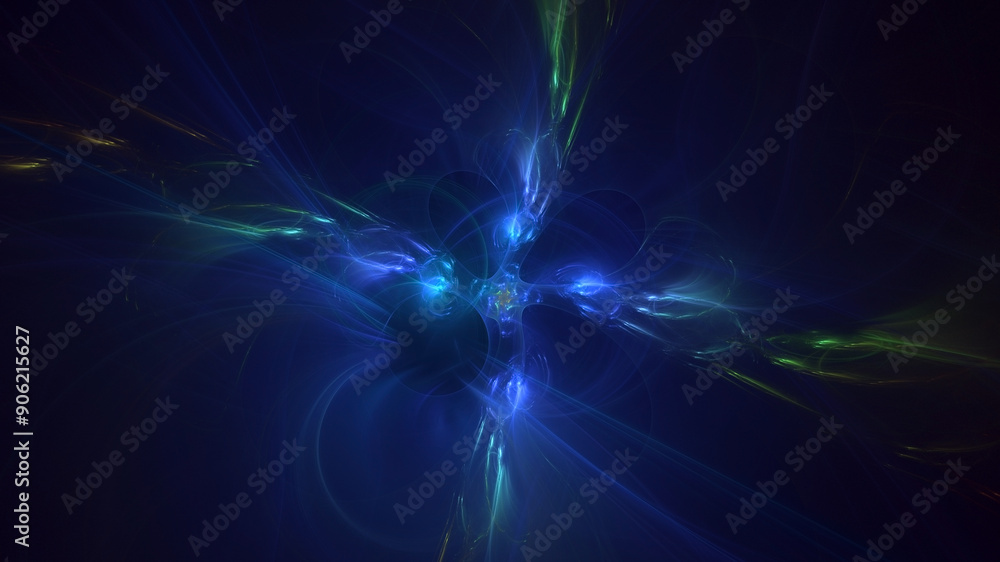 Poster 3d rendering abstract multicolored fractal light background with bright center. its not ai generatd 