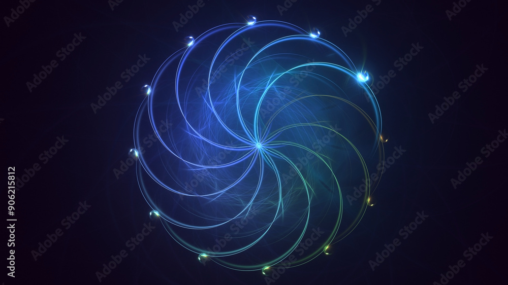 Poster 3d rendering abstract multicolored fractal light background with bright center. its not ai generatd 