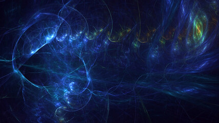 3D manual rendering abstract blue fractal light background. Its not AI Generatd illustration.